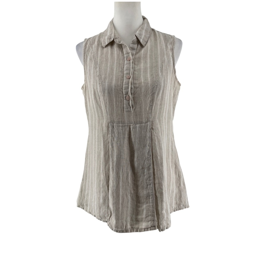 Sleeveless 100%‎ Linen Top Women Medium Tan Sustainable Coastal Neutral Capsule